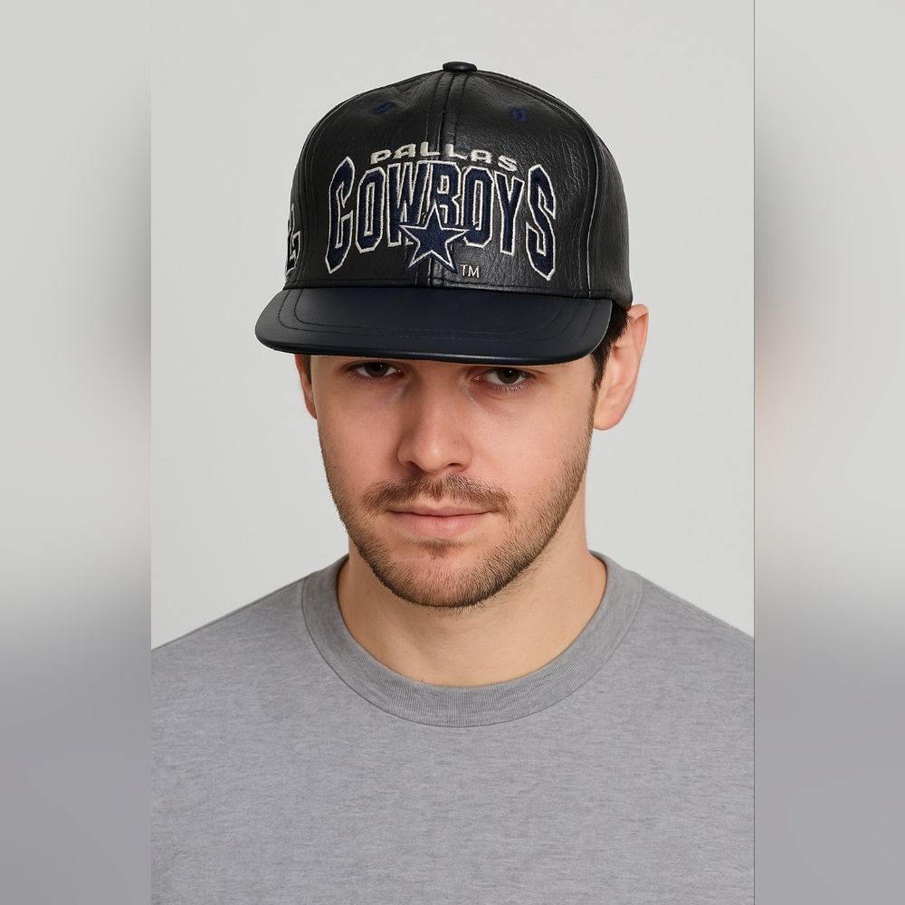 Vintage Dallas Cowboys Drew Pearson Leather Hat NFL Script Snapback One Size